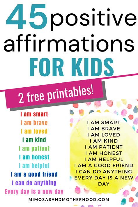 Positive Affirmations For Kids Printable